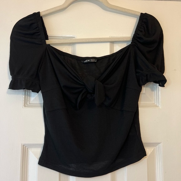 SHEIN Black Milkmaid Women’s Knot Wrap Crop Top Size Small - Picture 2 of 10